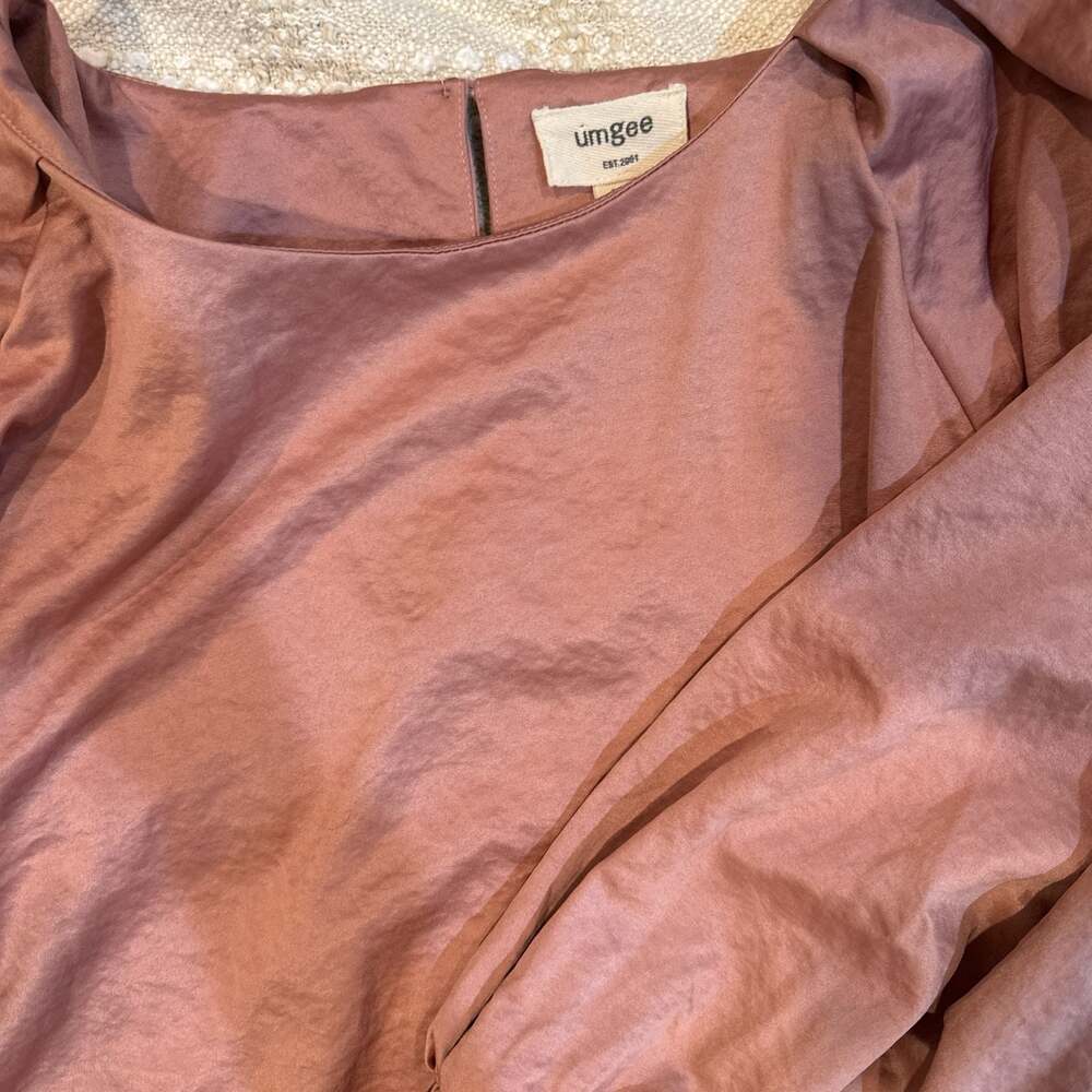 Umgee Dusty Rose Satin Balloon Sleeve High-Low Blouse